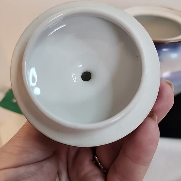 VTG Morimura Noritake Moriage Sugar Bowl Windmill Trees Water Blue White Lid - Picture 10 of 12